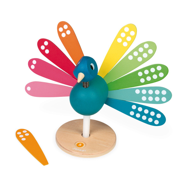 Паун с цветове и цифри - дървена играчка