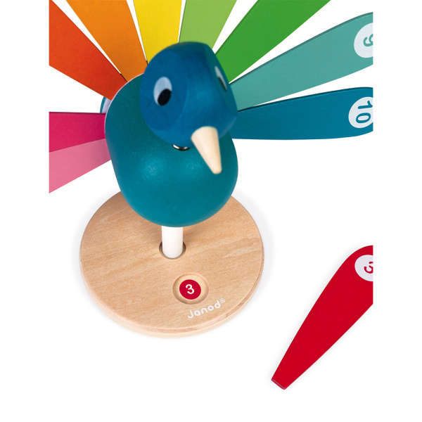 Паун с цветове и цифри - дървена играчка