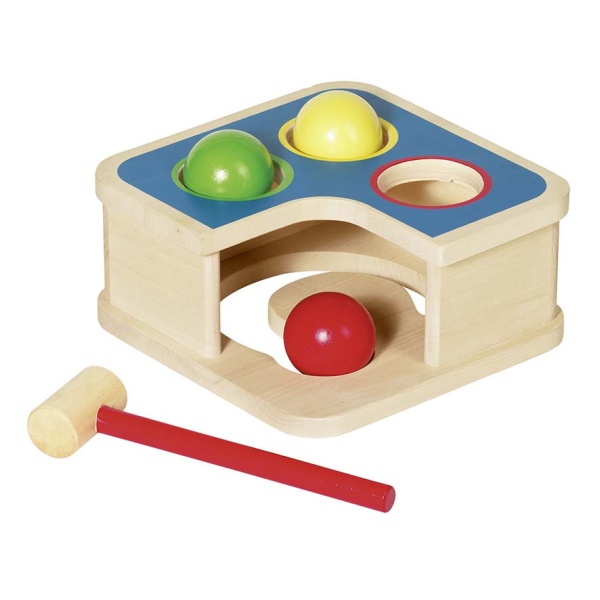 Дървена играчка Писта с топки и чукче