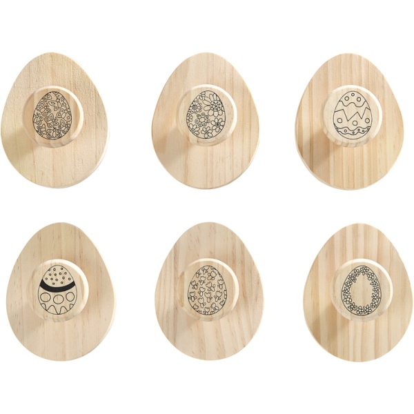 Дървени печати с мотиви великденски яйца - 6 броя