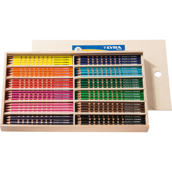 Цветни моливи за рисуване LYRA Groove - дървена кутия, 144 бр.