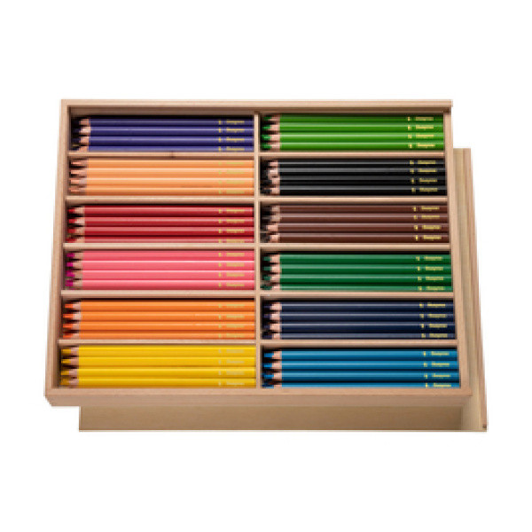 Триъгълни цветни моливи за рисуване Dusyma - дървена кутия, 144 бр.