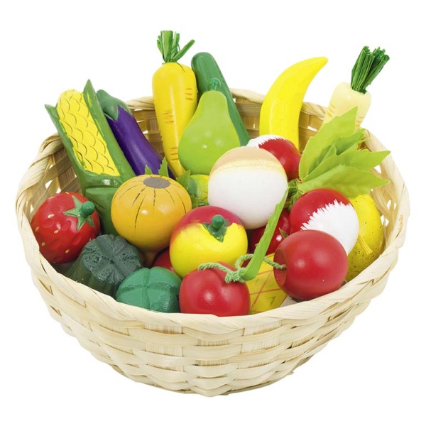Дървени плодове и зеленчуци в кошница - 23 части