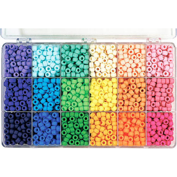 Цветни мъниста за нанизване - кутия, 18 цвята, 2300 бр.
