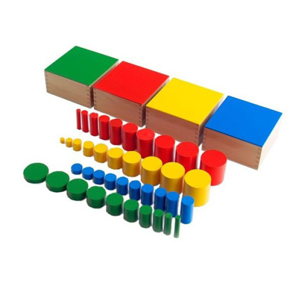 Кутии с цветни цилиндри - играчки Монтесори