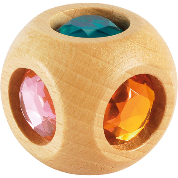Дървен зар за игра с цветни камъни