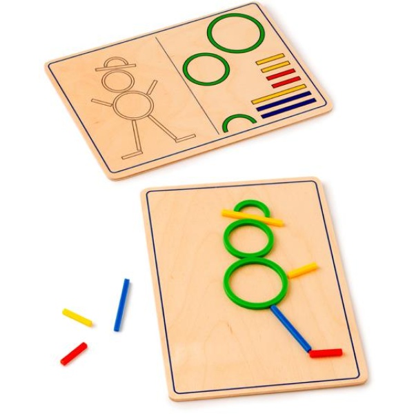 Цветни дървени пръстени и пръчици – игра за конструиране